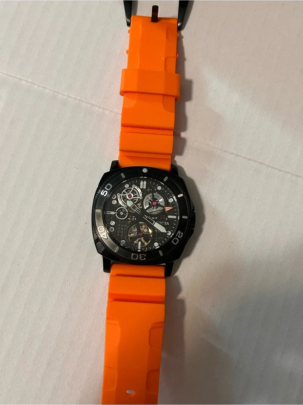 Invicta Black and Orange Skeleton Dial Dive Watch